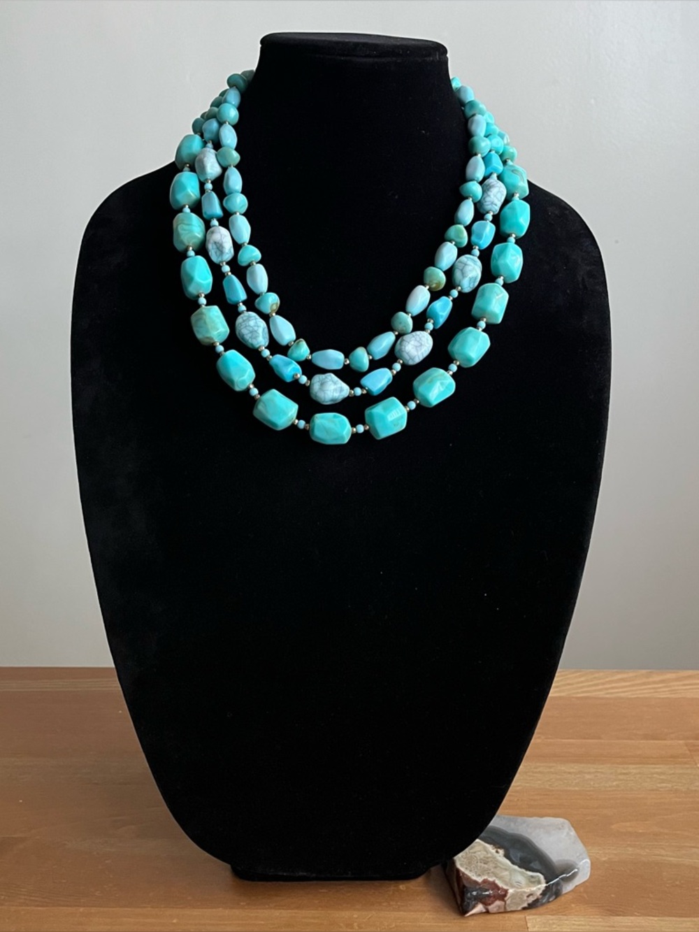 SUGARFIX triple strand acrylic teal color statement necklace beach boho summer